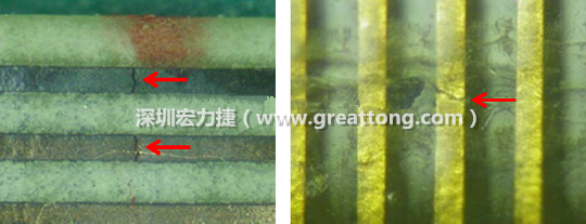 如果擔(dān)心這個(gè)方法可能對弄斷銅箔線路,也可以試著將銅箔線路旁沒有銅箔的位置切開,然后試著撕開剝離外層護(hù)膜(cover film),達(dá)到相同的目的