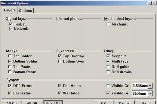 按“L”打開(kāi)層設(shè)置窗口,打開(kāi)各層圖形進(jìn)行初步檢查,看文件有無(wú)設(shè)計(jì)上的問(wèn)題或有無(wú)特殊的、在處理文件時(shí)需特別留意之處
