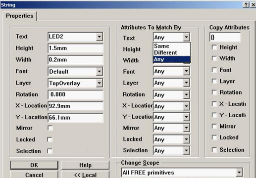 4. 可對(duì)字符和阻焊進(jìn)行適當(dāng)?shù)恼{(diào)整,以方便處理文件和提高效率,字符可以通過(guò)Global過(guò)濾器設(shè)置條件進(jìn)行快速調(diào)整不同格式的字符